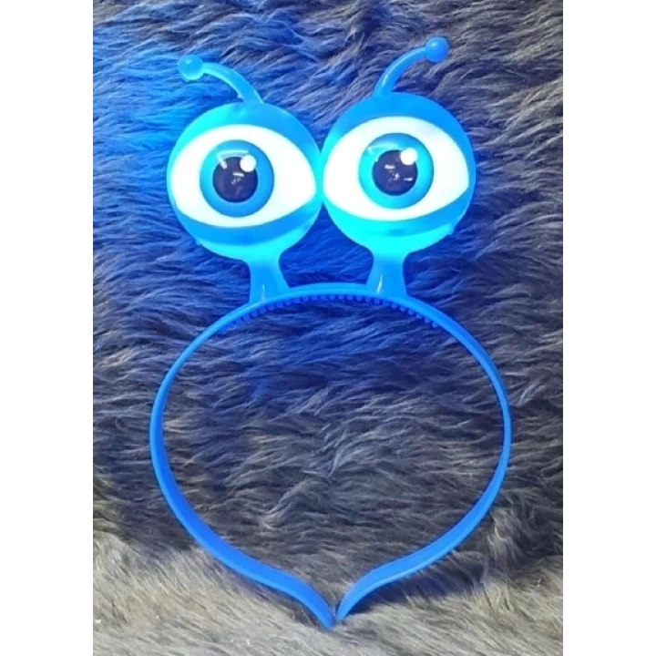 Led Işıklı  Pilli 3 Farklı Modda Yanan Uzaylı Göz Parti Tacı Mavi Renk 18x12 Cm