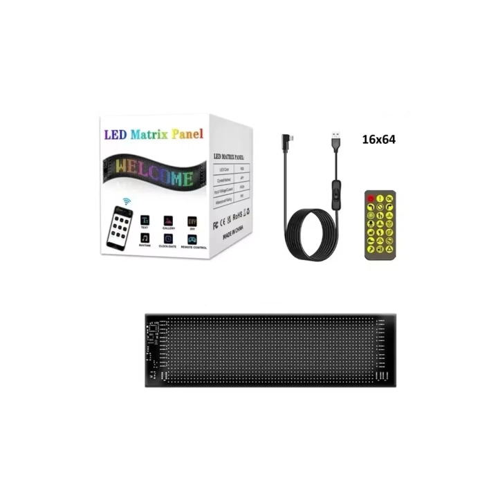 Led Panel Cama Yapışan Telefon Kontrollü Led Ekran Panel 16*64 Led Sayısı