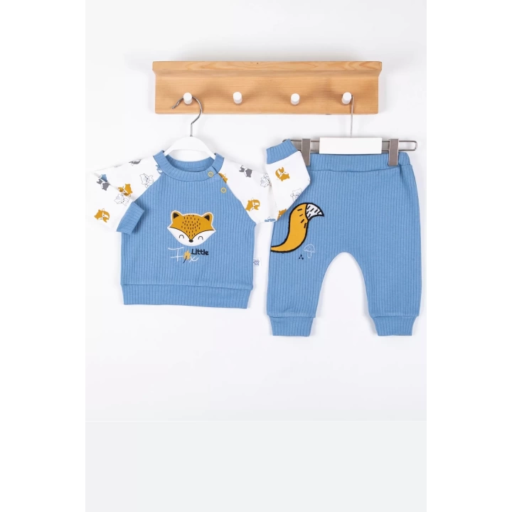 Littie Fox Nakışlı % 100 Pamuklu 2li Erkek Takım