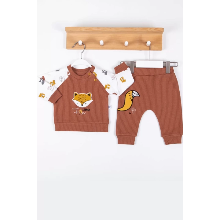 Littie Fox Nakışlı % 100 Pamuklu 2li Erkek Takım