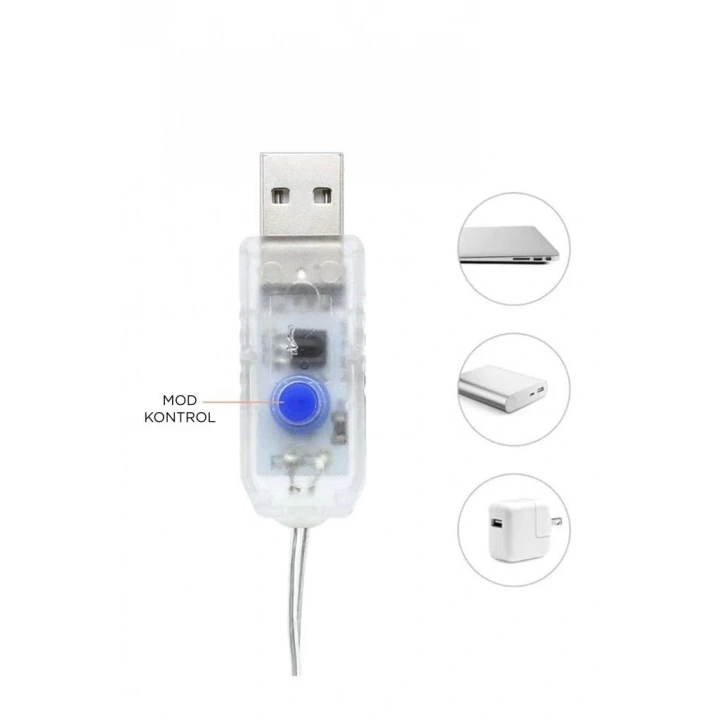 Lw-7 300 Ledli 10 Sarkıt Perde Led Işık, 8 Modlu Uzaktan Kumandalı, 3x3 Metre Peri Telli Led