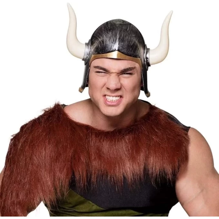 Mega Boynuzlu Viking I Kaskı Eskitilmiş Desen Gümüş Renk