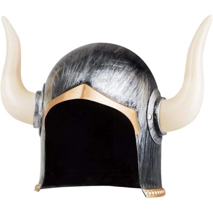Mega Boynuzlu Viking I Kaskı Eskitilmiş Desen Gümüş Renk
