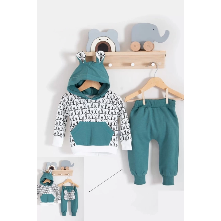 Minik Ayıcıklar Desenli 2li % 100 Pamuk Erkek Bebek Takımı