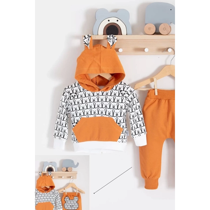 Minik Ayıcıklar Desenli 2li % 100 Pamuk Erkek Bebek Takımı