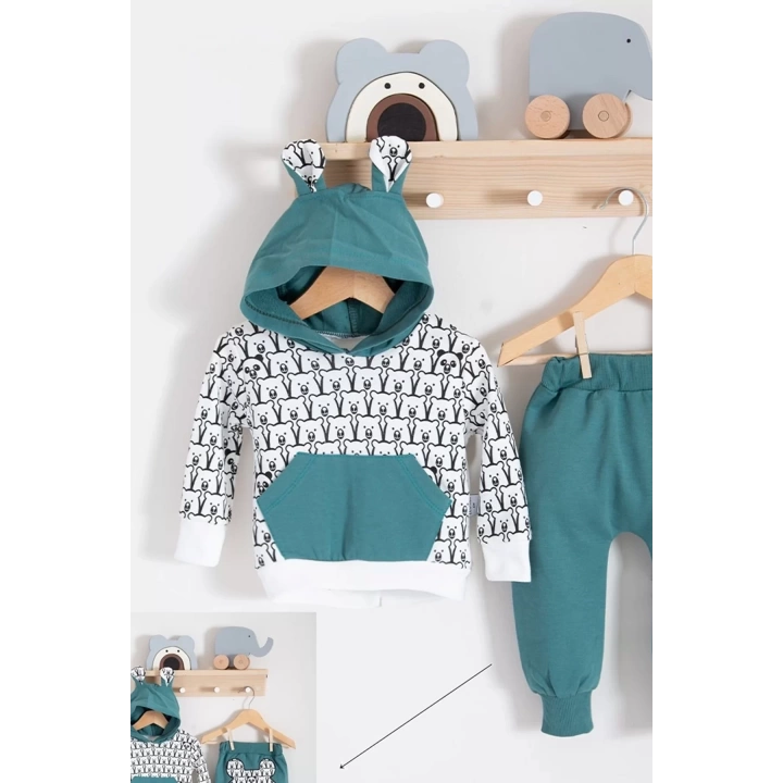 Minik Ayıcıklar Desenli 2li % 100 Pamuk Erkek Bebek Takımı