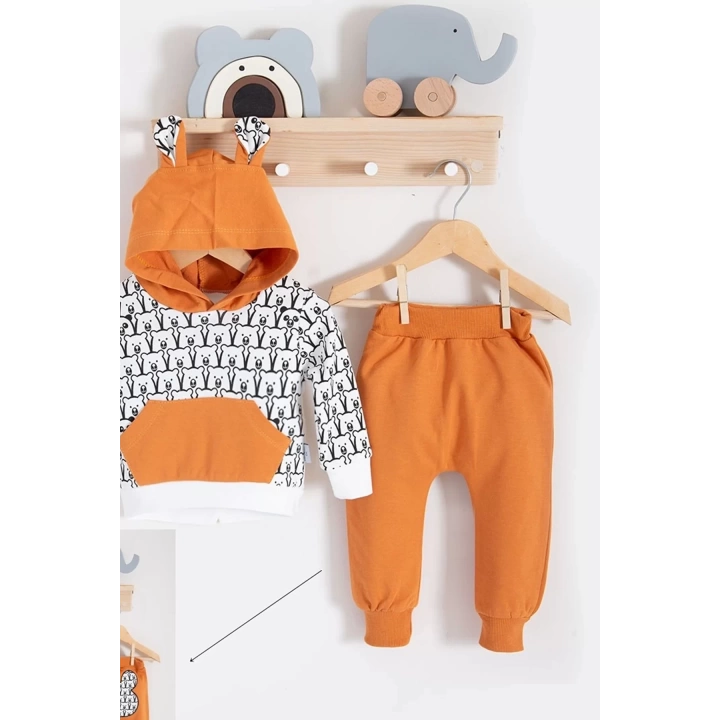 Minik Ayıcıklar Desenli 2li % 100 Pamuk Erkek Bebek Takımı