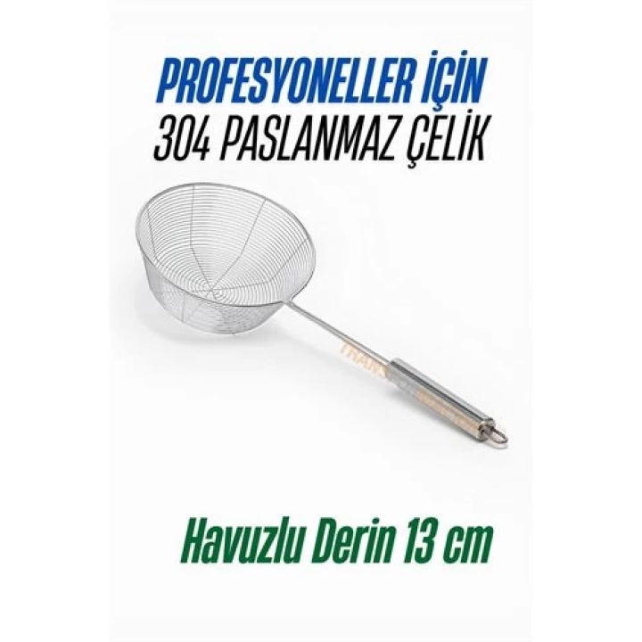 DKTT Derin Kevgir Havuzlu Süzgeç 304 Paslanmaz Çelik 13 cm