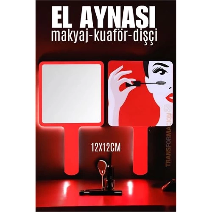 DKTT El Aynası Makyaj Aynası Kuaför Dişçi Güzellik Merkezi Aynası KIRMIZI