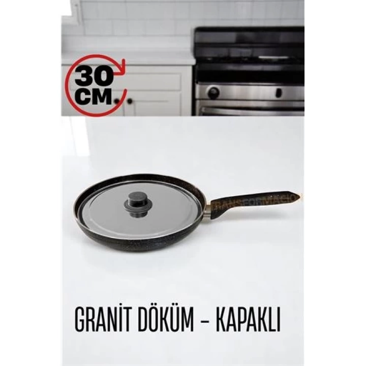DKTT Granit Döküm Tava Paslanmaz Çelik Kapaklı -Yapışmaz Taban 30 Cm