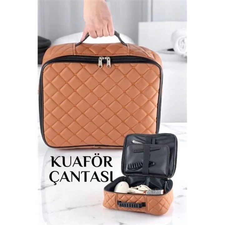 DKTT Kuaför Çantası Kapitone Deri Berber Çantası Makyöz Ekipman Çantası TABA