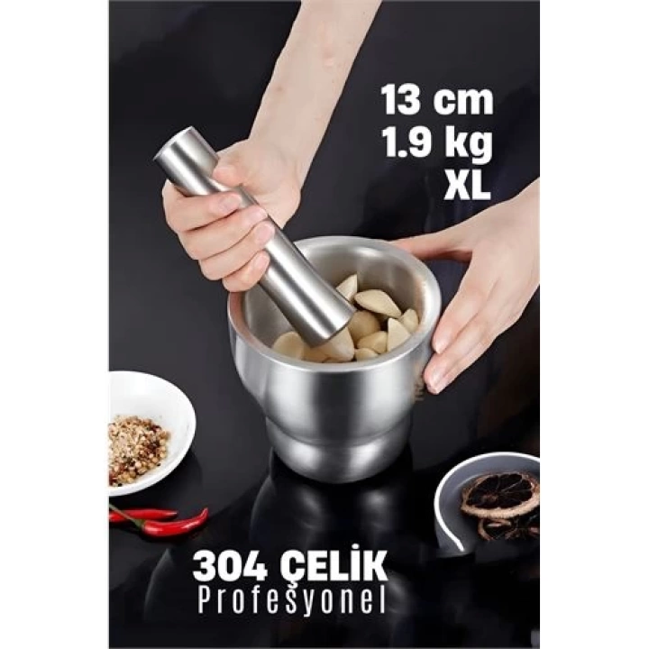 DKTT XL 13 CM Sarımsak Ezici Sarımsak Havanı 304 Paslanmaz Çelik