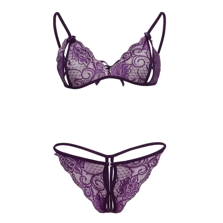 Mor Dantelli Sütyen Ve Gstring Takımı Tm2087