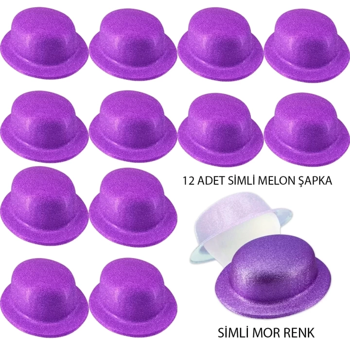 Mor Renk Simli Melon Yulak Parti Şapkası 12 Adet