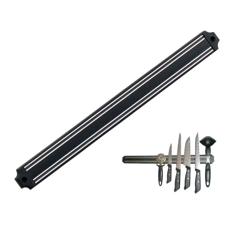 Mutfak Duına Monte Mıknatıslı Geniş Bıçak Tutucu Stand - 55 Cm - Siyah - Paslanmaz Çelik