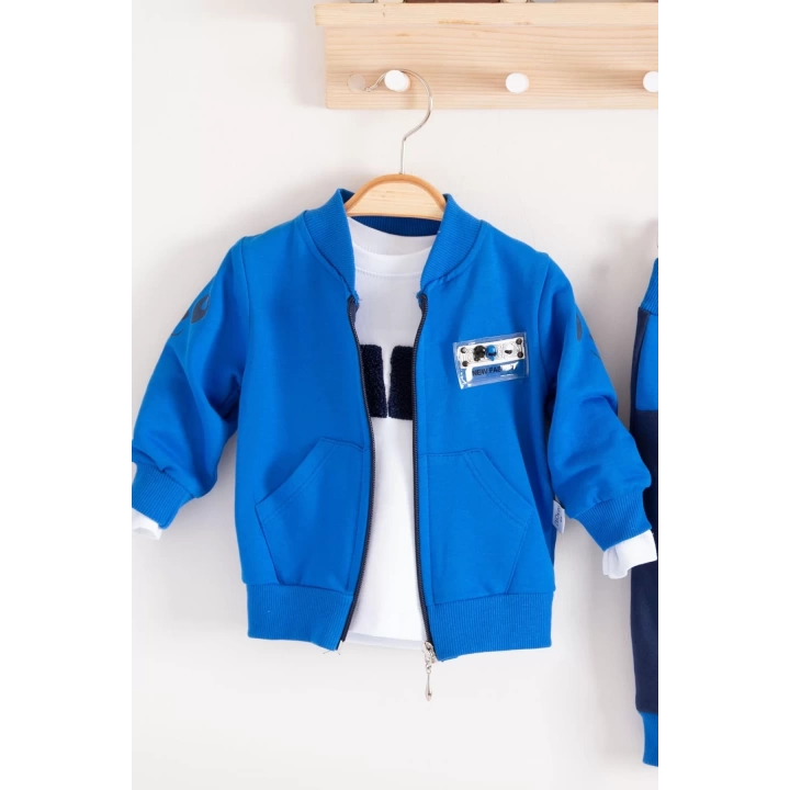 New Fashıon Hırkalı 3lü % 100 Pamuk Erkek Bebek Takımı