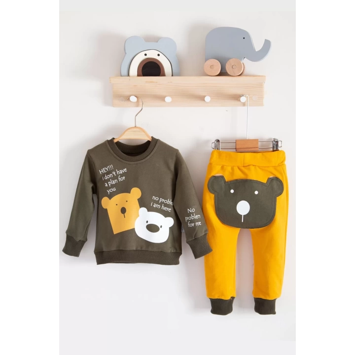 No Problem Yazılı Bear Desenli 2li Erkek Bebek Takımı