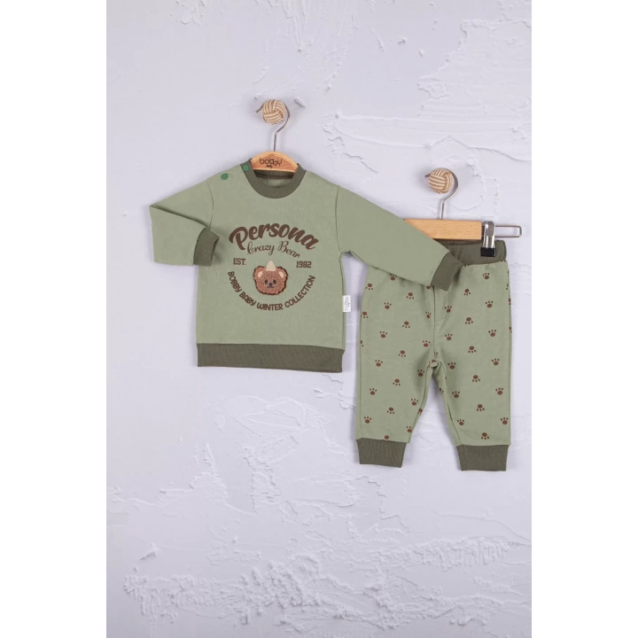 Persona Bear Nakışlı % 100 Pamuk 2li Erkek Bebek Takım