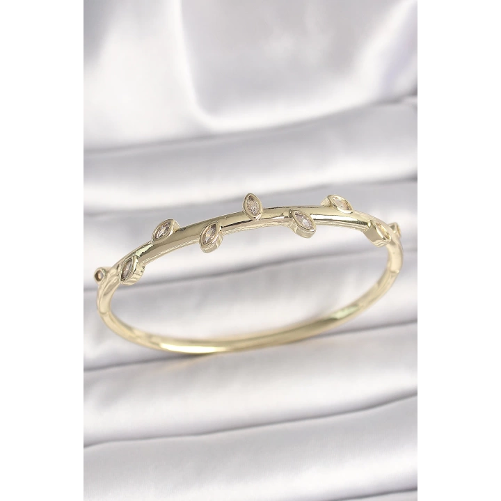 Pirinç Gold Renk Damla Zirkon Taşlı Kadın Kelepçe - TJ-BB6863