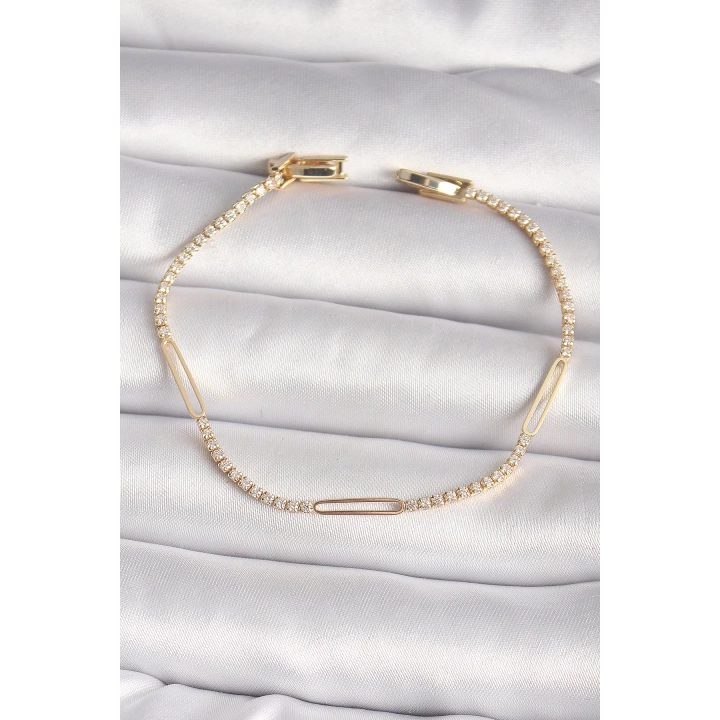Pirinç Gold Renk Su Yolu Zirkon Taşlı Kadın Bileklik - TJ-BB6623