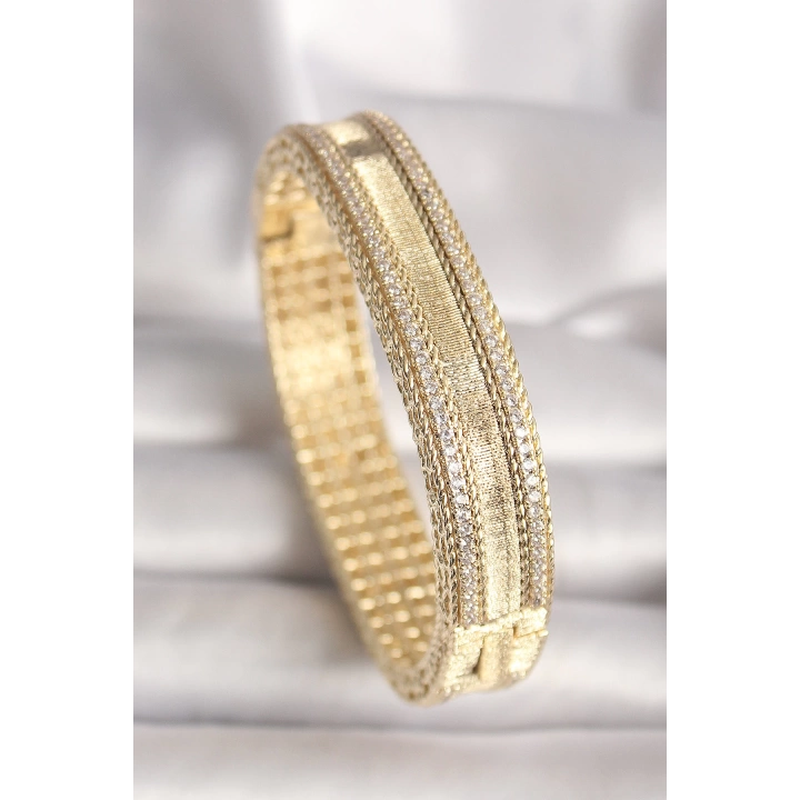 Pirinç Gold Renk Zirkon Taşlı Bileklik - TJ-BB6639