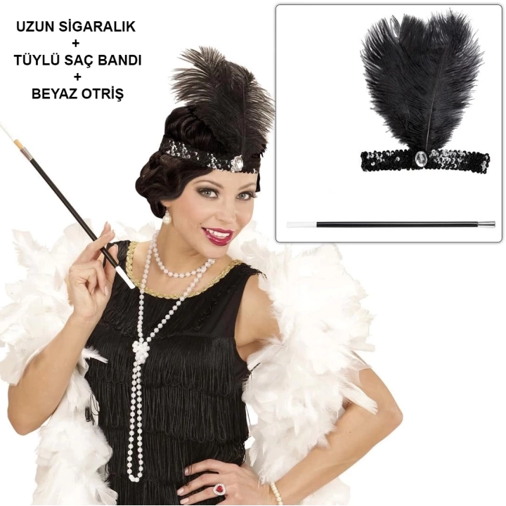 Retro Charliston Otrişli Aksesuar Seti – 2039ler 9039lar Gatsby Kostüm Seti