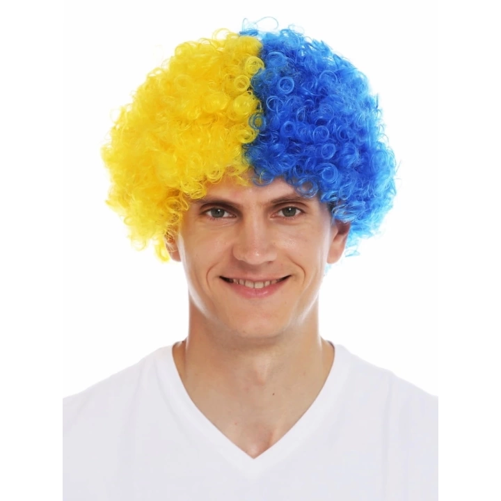 Sarı Lacivert Kıvırcık Afro Bonus Peruk Taraftar Bonus Saç