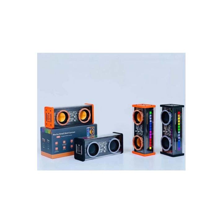 Şeffaf Mecha Müzik Tws Stereo Rgb İşıklı Hoparlör Kablosuz Bluetooth 5.0 Taşınabilir Hoparlör V9