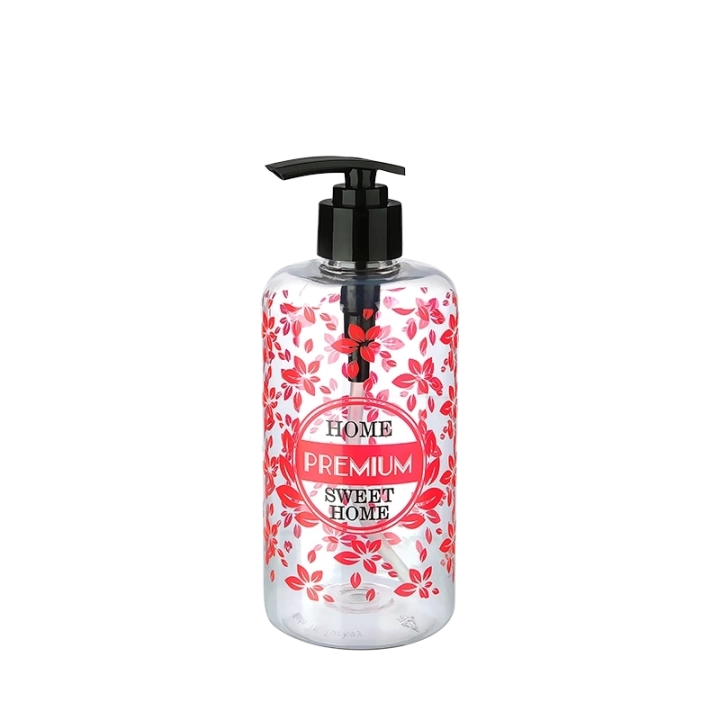 Şeffaf Sıvı Sabunluk Yuvarlak Plastik Pompalı 500 Ml