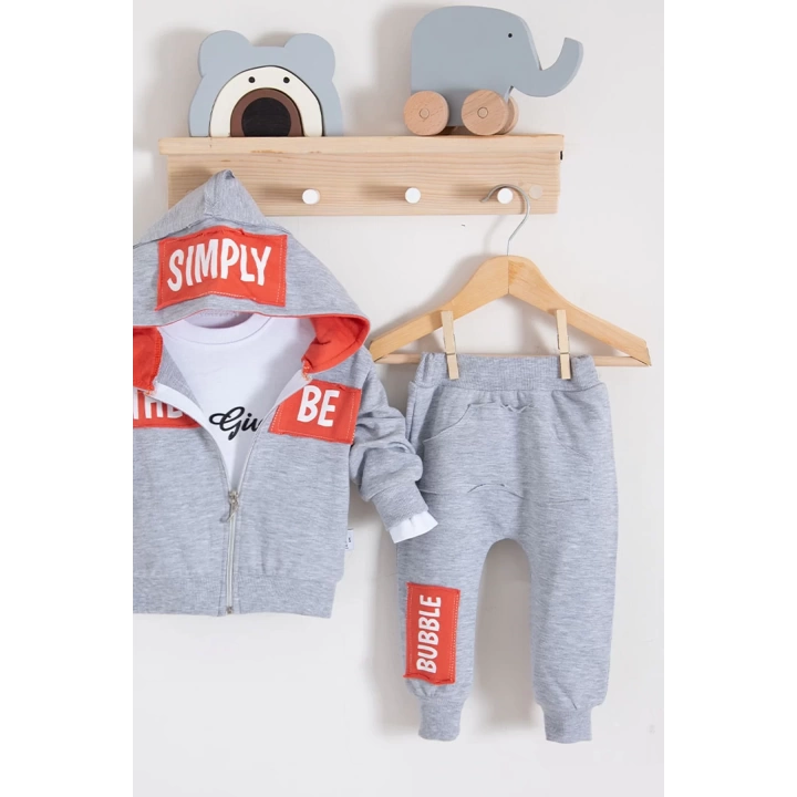 Simply Desenli Kapişonlu 3lü Erkek Bebek Takımı