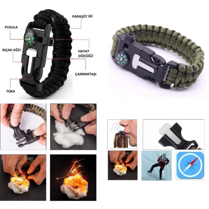 Survival Bileklik - Sos Multi Fonksiyonlu Hayatta Kalma Bilekliği