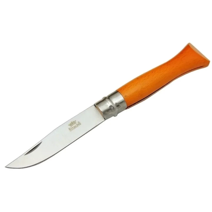T0196 Bahçe Çakı 16 Cm - Ahşap Turuncu Sap, Bilezikli, Kılıflı