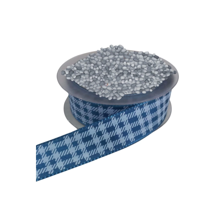 Tafta Ekoseli Kurdele 25 mm İndigo 1 Metre