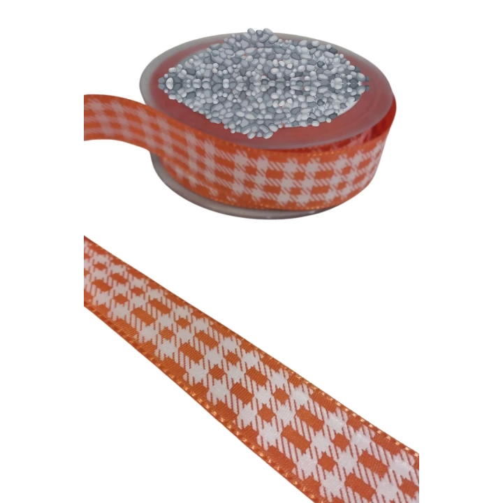 Tafta Ekoseli Kurdele 25 mm Turuncu 2 Metre