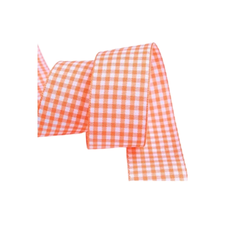 Tafta Ekoseli Kurdele 25 mm Turuncu 5 Metre