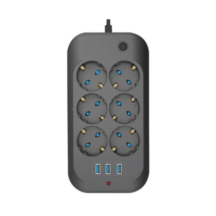 Termal Akım Korumalı, Çocuk Korumalı, 6’lı 2 Mt Uzatma Kablosu 6 X Priz, 3 X Usb