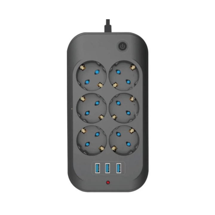 Termal Akım Korumalı, Çocuk Korumalı, 6’lı 2 Mt Uzatma Kablosu 6 X Priz, 3 X Usb