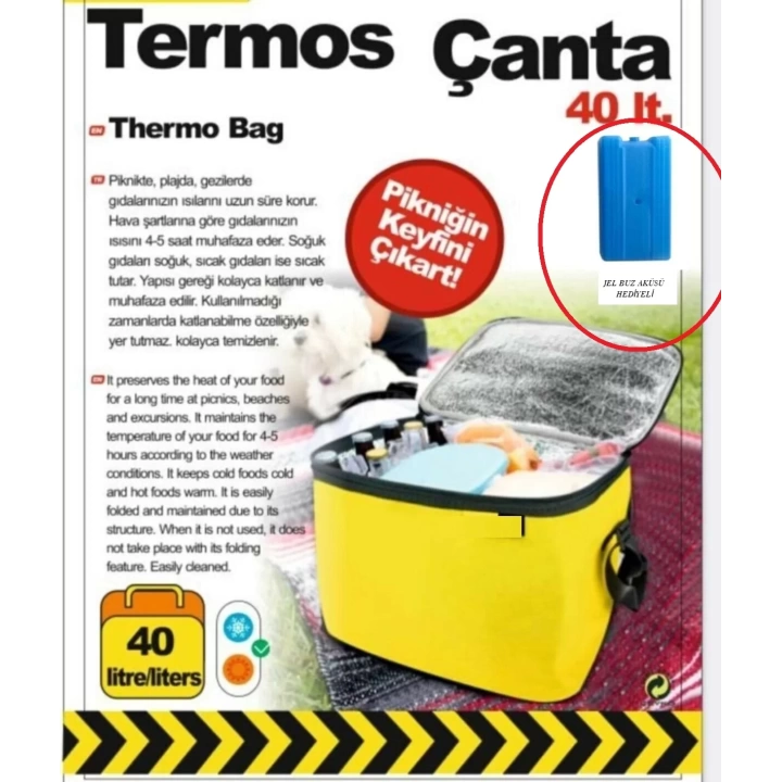 Termos Çanta - Piknik Çantası Buz Aküsü Hediyeli 40lt