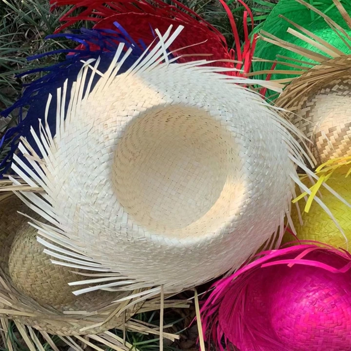 Tropikal Parti Beyaz Hasır Hawaii Şapkası 13x36 Cm