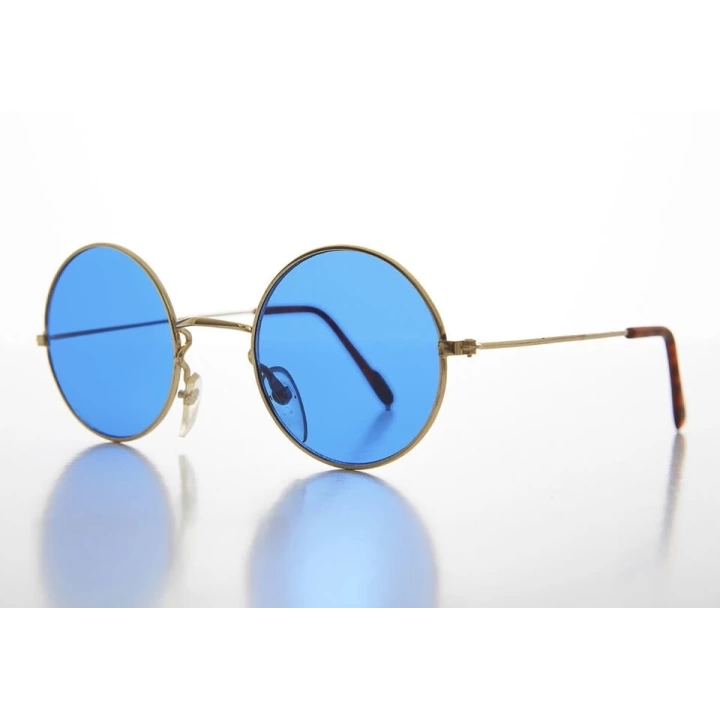 Yulak Cam John Lennon Tarzı Gold Çerçeveli Mavi Gözlük