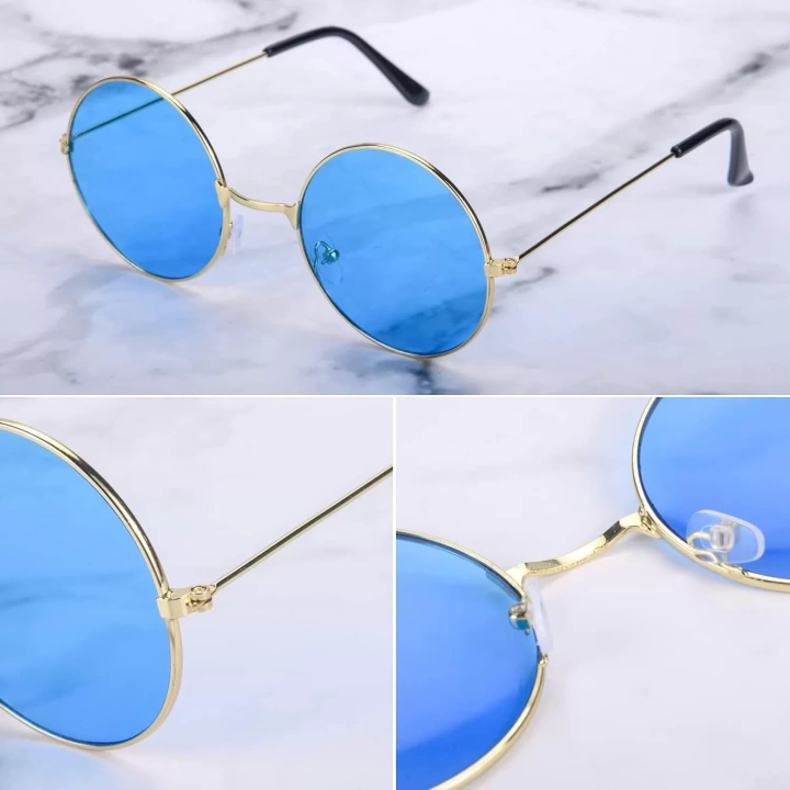 Yulak Cam John Lennon Tarzı Gold Çerçeveli Mavi Gözlük
