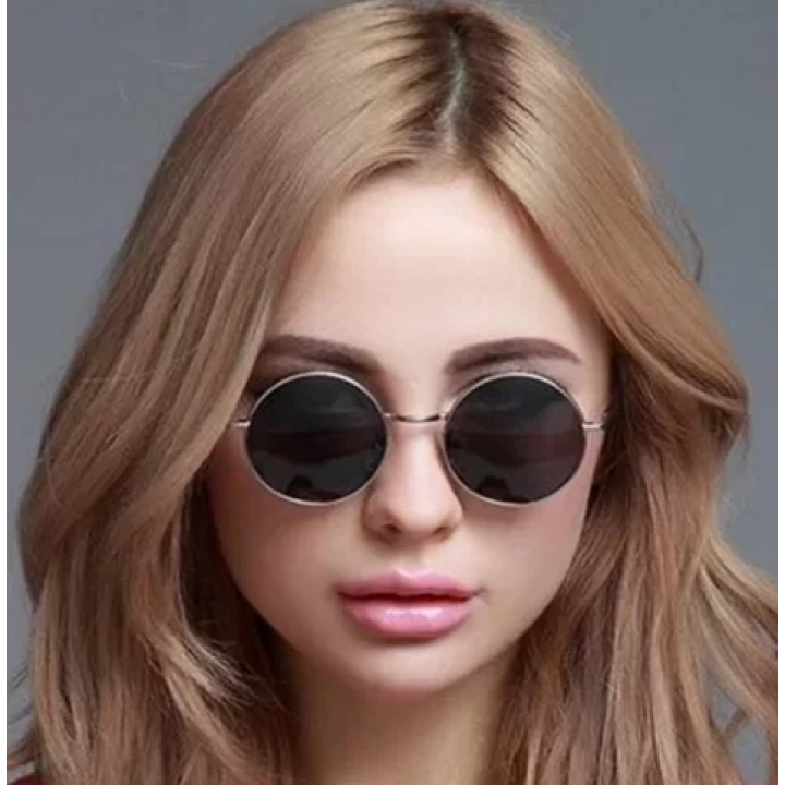 Yulak Cam John Lennon Tarzı Gümüş Çerçeveli Siyah Gözlük