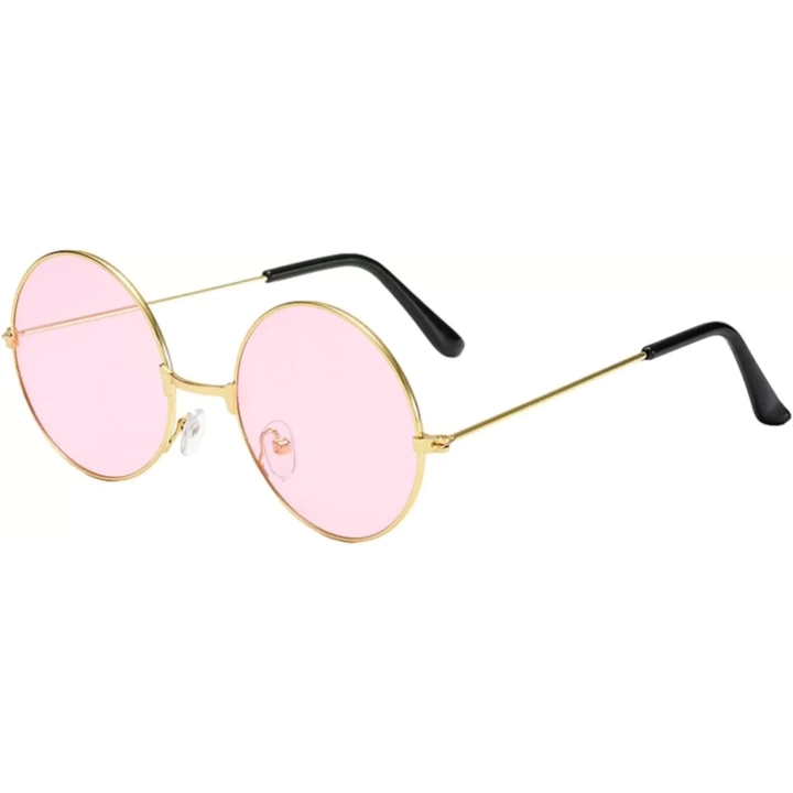 Yulak Cam John Lennon Tarzı Hippi Gold Çerçeveli Pembe Gözlük