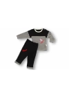 6-9 9-12 12-18 18-24 24-36 Ay Sport Baskılı Çizgili Uzun Kollu Sweatli 2li Erkek Bebek Takımı Siyah