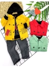 2-3-4-5 Yaş Pantolonlu Sweat Gabardin Ceket Cepli Kot Pantolon 3lü Erkek Bebek Takımı Kırmızı