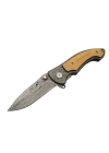 2-31 Damascus Kamp Çakı 19,5cm - Yarı Otomatik, Kemerlikli, Ahşap Metal Sap