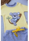 3-6 6-9 9-12 12-18 Ay Yavru Koala Nakışlı Uzun Kollu Sweat 2li Kız Erkek Bebek Takımı