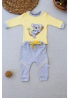 3-6 6-9 9-12 12-18 Ay Yavru Koala Nakışlı Uzun Kollu Sweat 2li Kız Erkek Bebek Takımı