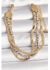 316L Çelik Gold Renk 2Li İtalyan Zincir Model Zirkon Taşlı Kadın Bileklik - TJ-BB6772