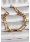 316L Çelik Gold Renk 2Li Zincir Model Kadın Bileklik - TJ-BB6731